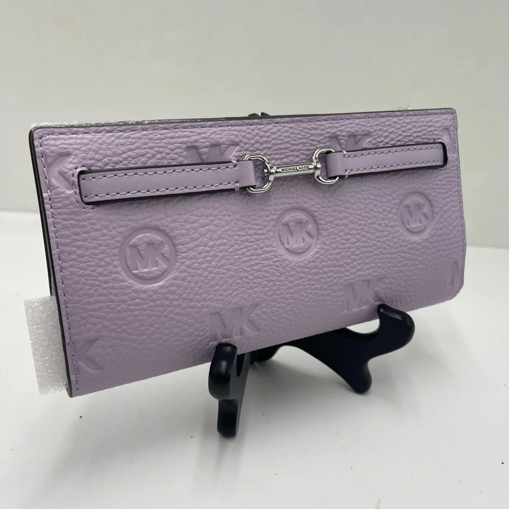 MICHAEL KORS Carson Large Logo Debossed Snap Wallet Light Quartz NWT
